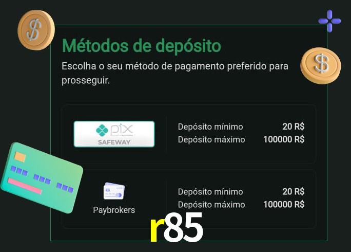 O cassino r85 oferece uma grande variedade de métodos de pagamento
